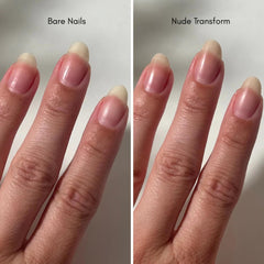Dazzle Dry close-up of nail with nude transform applied for paper-smooth finish