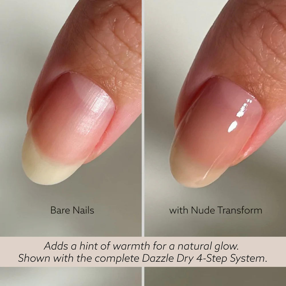 Dazzle Dry bottle staged with base and top coat highlighting system compatibility benefit