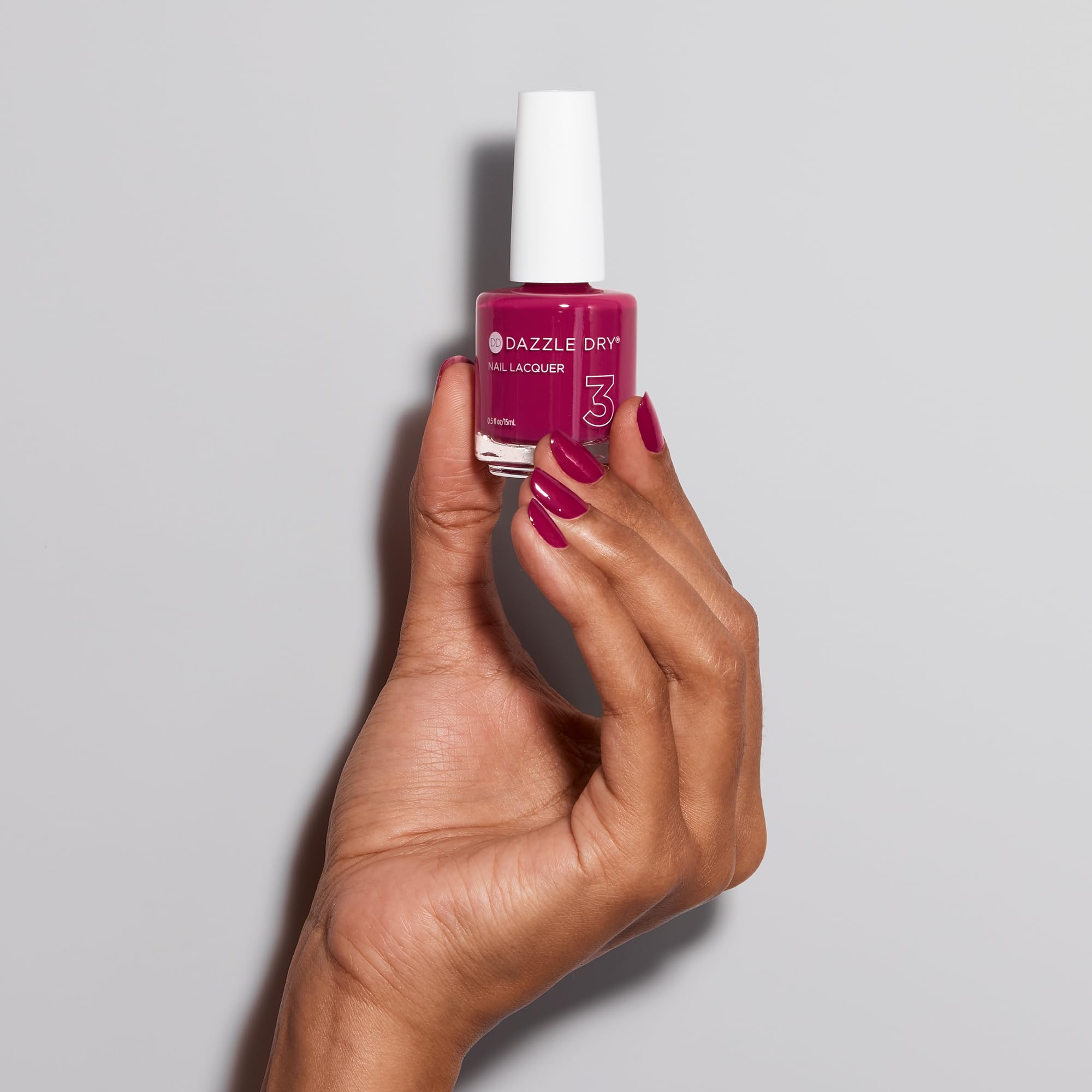 Raspberry Rush sealed with Dazzle Dry Top Coat showing glossy shine and chip protection