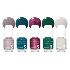 Dazzle Dry front packaging showing five mini lacquer bottles and colors benefits quick selection
