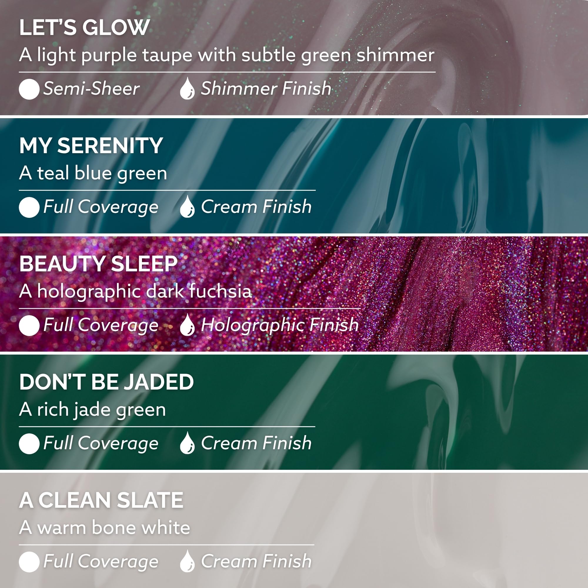 Dazzle Dry texture shot of holographic lacquer sparkling to show multidimensional shine benefit