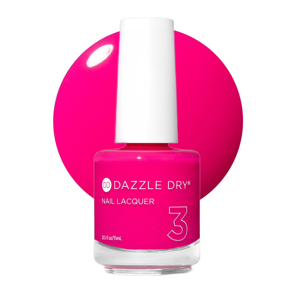 Dazzle Dry bottle front view showing bright hot pink lacquer benefit quick color