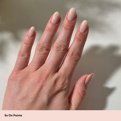 Dazzle Dry So On Pointe lacquer bottle showing pale almond cream color