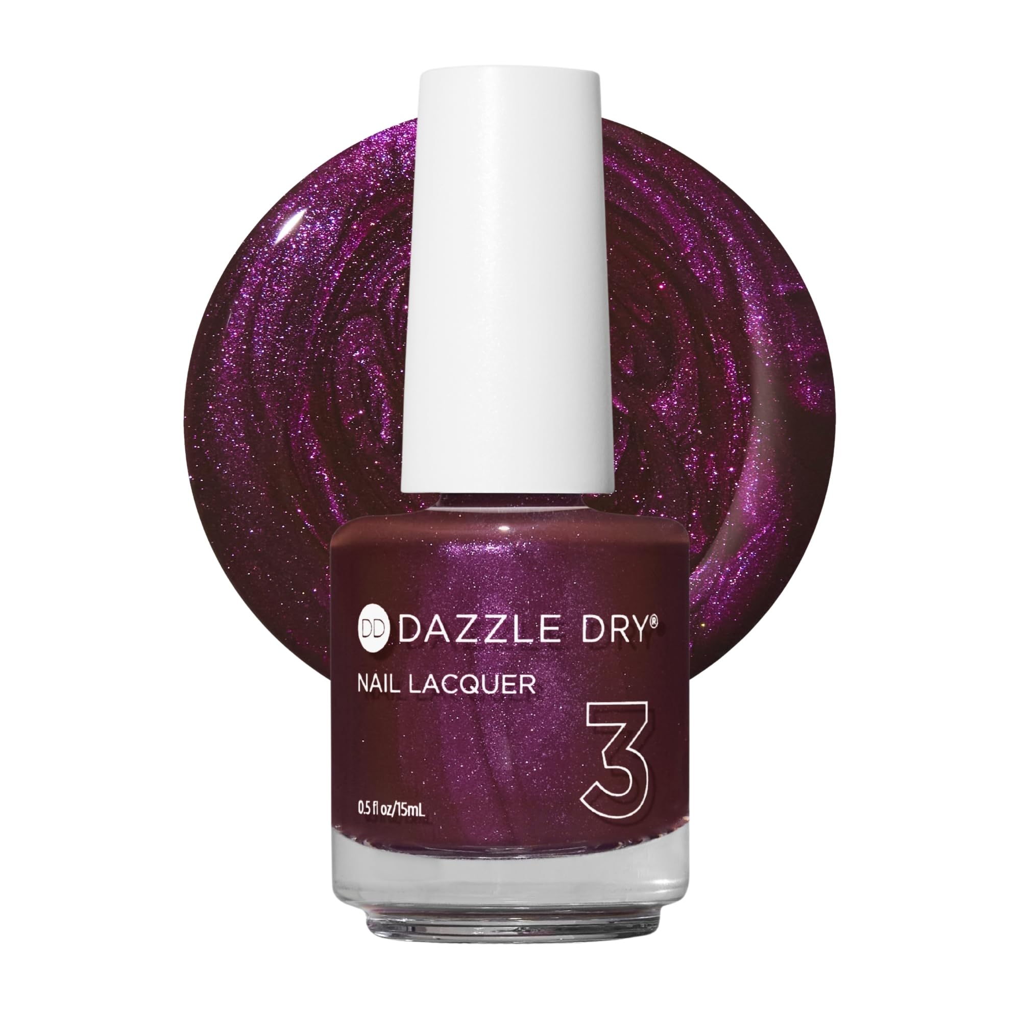 Dazzle Dry front bottle view highlighting Spiced Plum color and quick-dry benefit