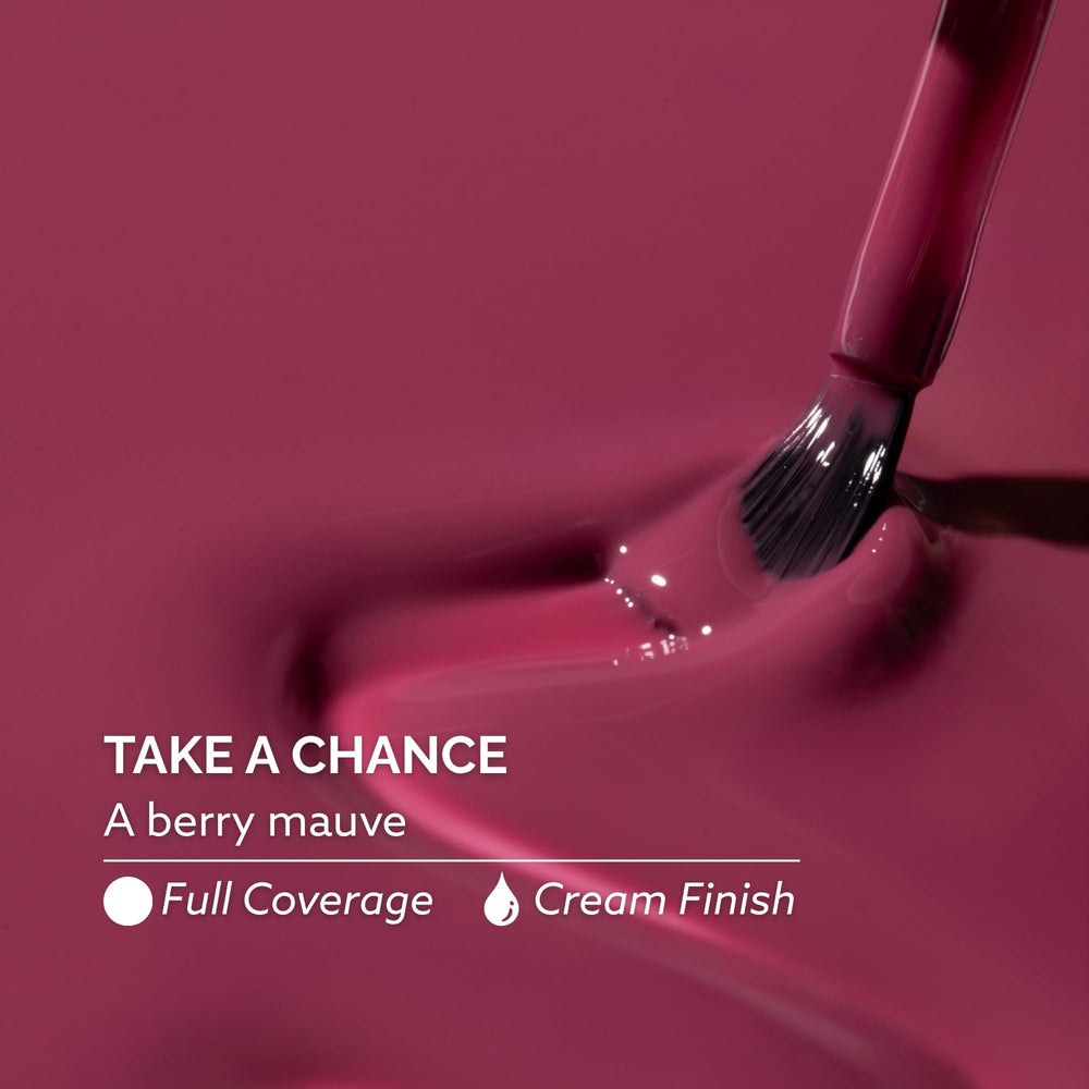 Dazzle Dry swatch on a nail tip showing berry mauve color payoff