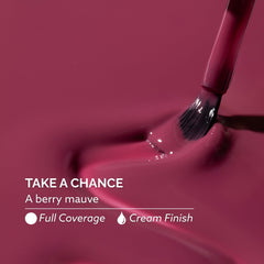 Dazzle Dry swatch on a nail tip showing berry mauve color payoff