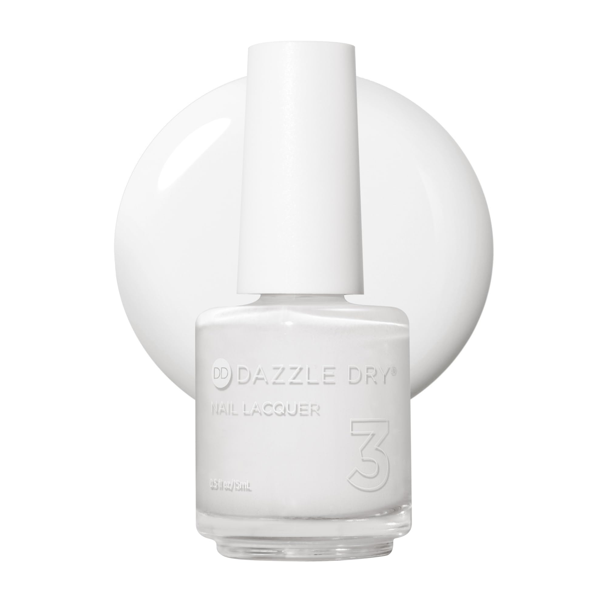 Dazzle Dry bottle front packaging showing clean white cream polish benefit long-wear