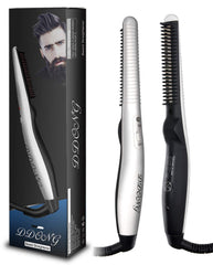 DDONG front view of heated beard comb highlighting controls and design benefit portability