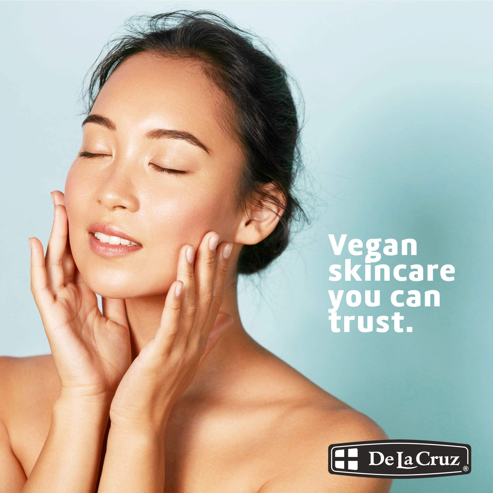 De La Cruz next to a hand to show 5.5 oz size and coverage benefit