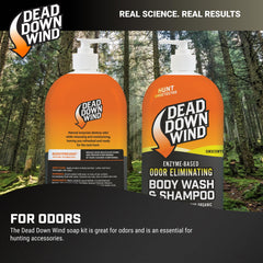 DEAD DOWN WIND label detail highlighting unscented and sensitive skin benefits