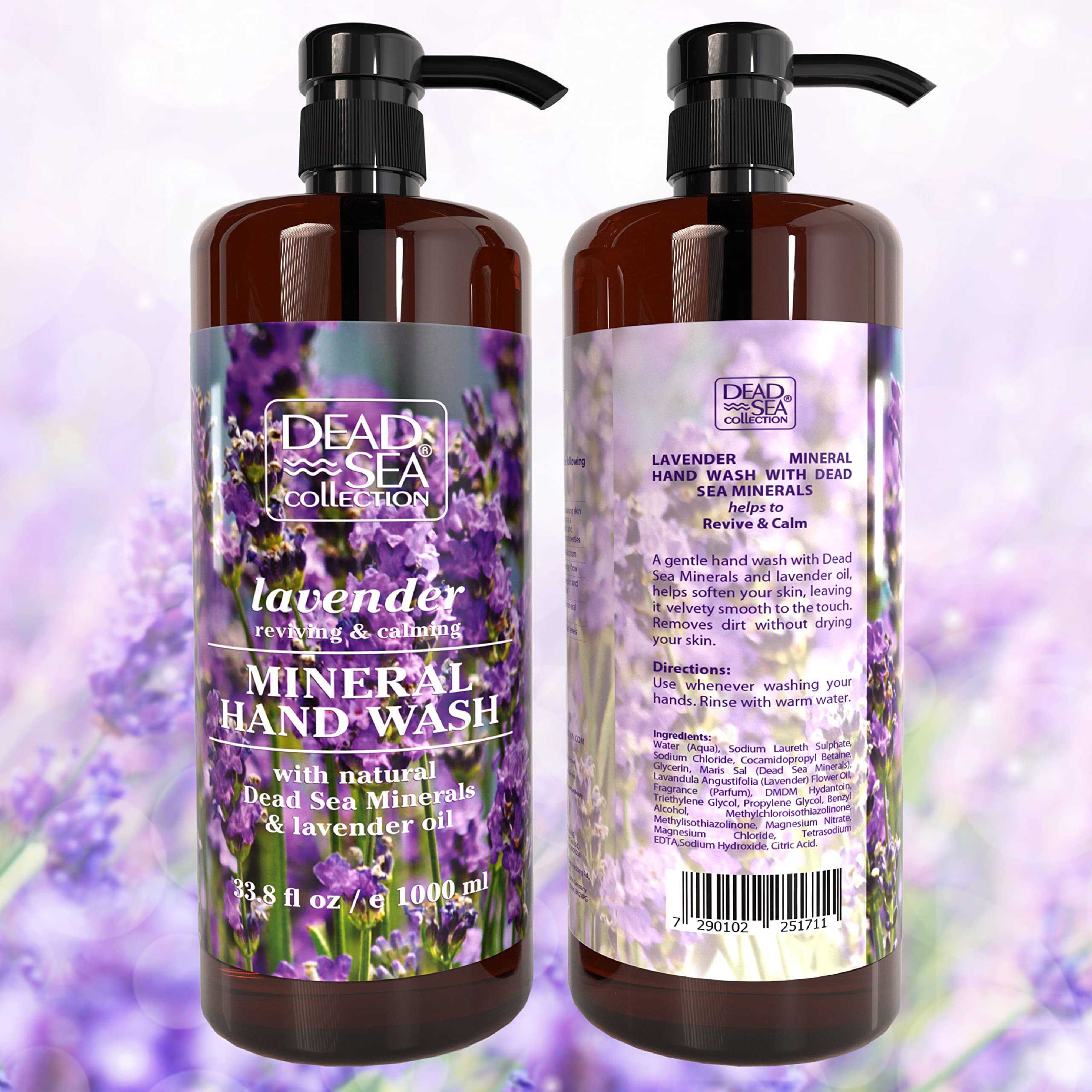 Dead Sea Collection bottles staged in a bathroom showing calming aesthetic benefit