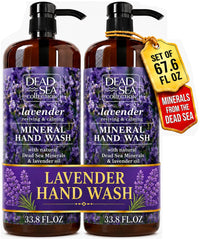 Dead Sea Collection front packaging showing two lavender pump bottles and benefits