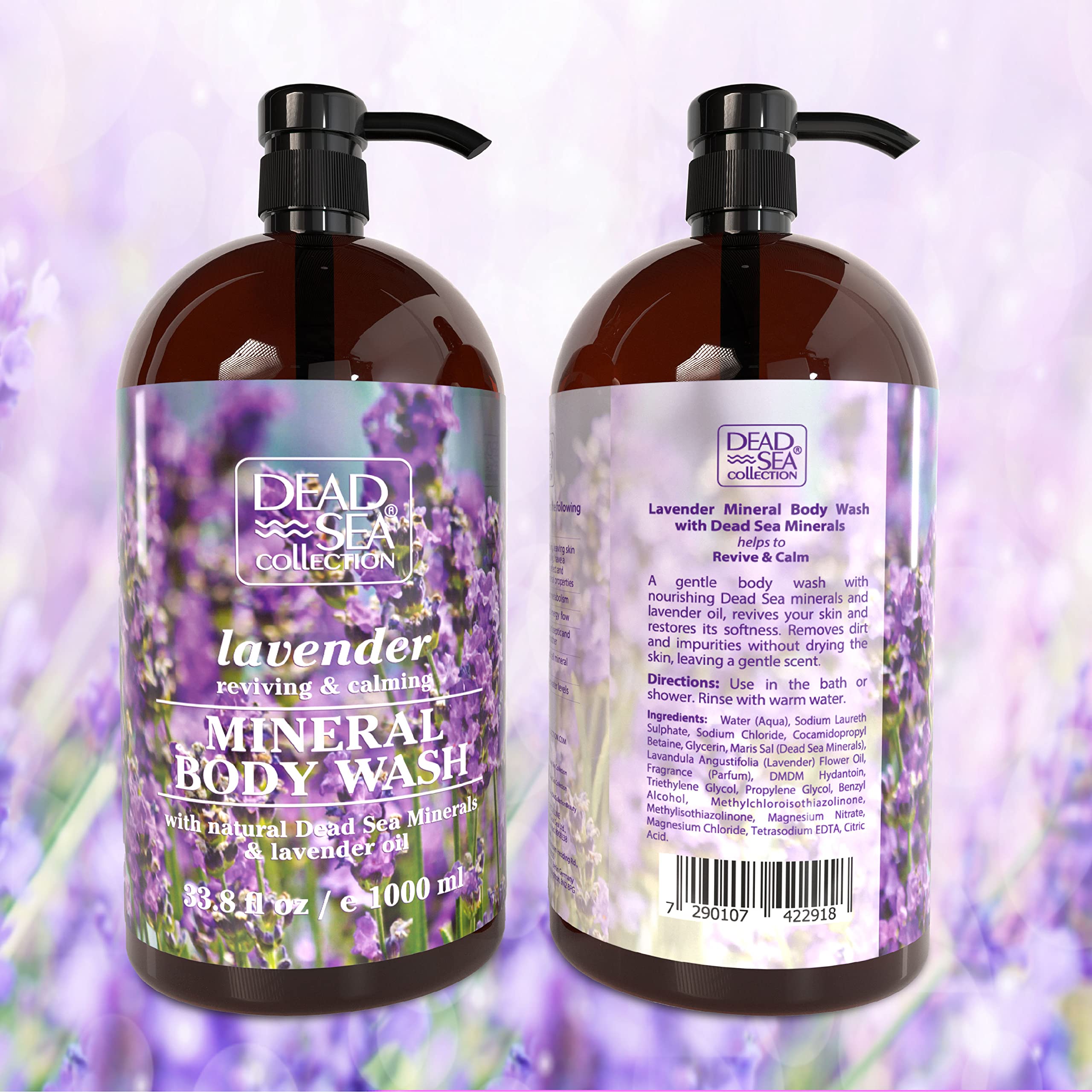 Dead Sea Collection bottle in bathroom shower scene showing spa-like experience at home benefit