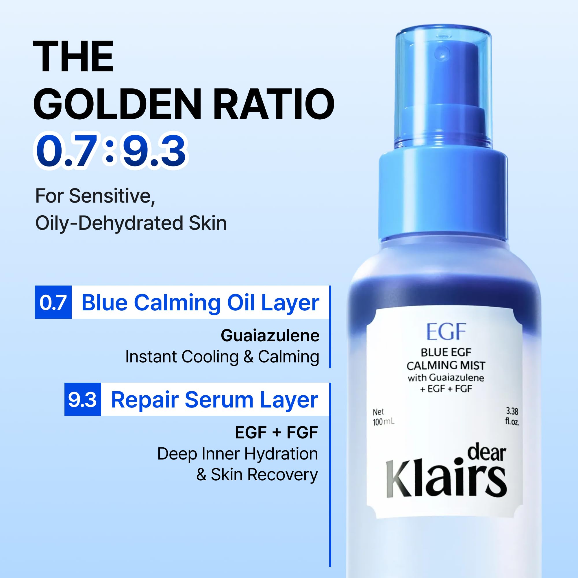 DearKlairs close-up of mist texture highlighting non-greasy hydration