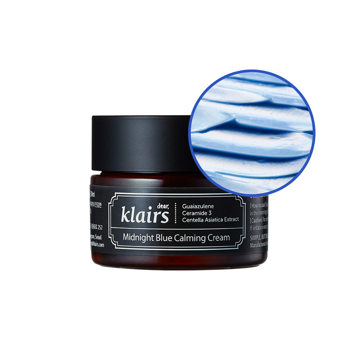 DearKlairs front packaging showing calming cream and easy layering benefit