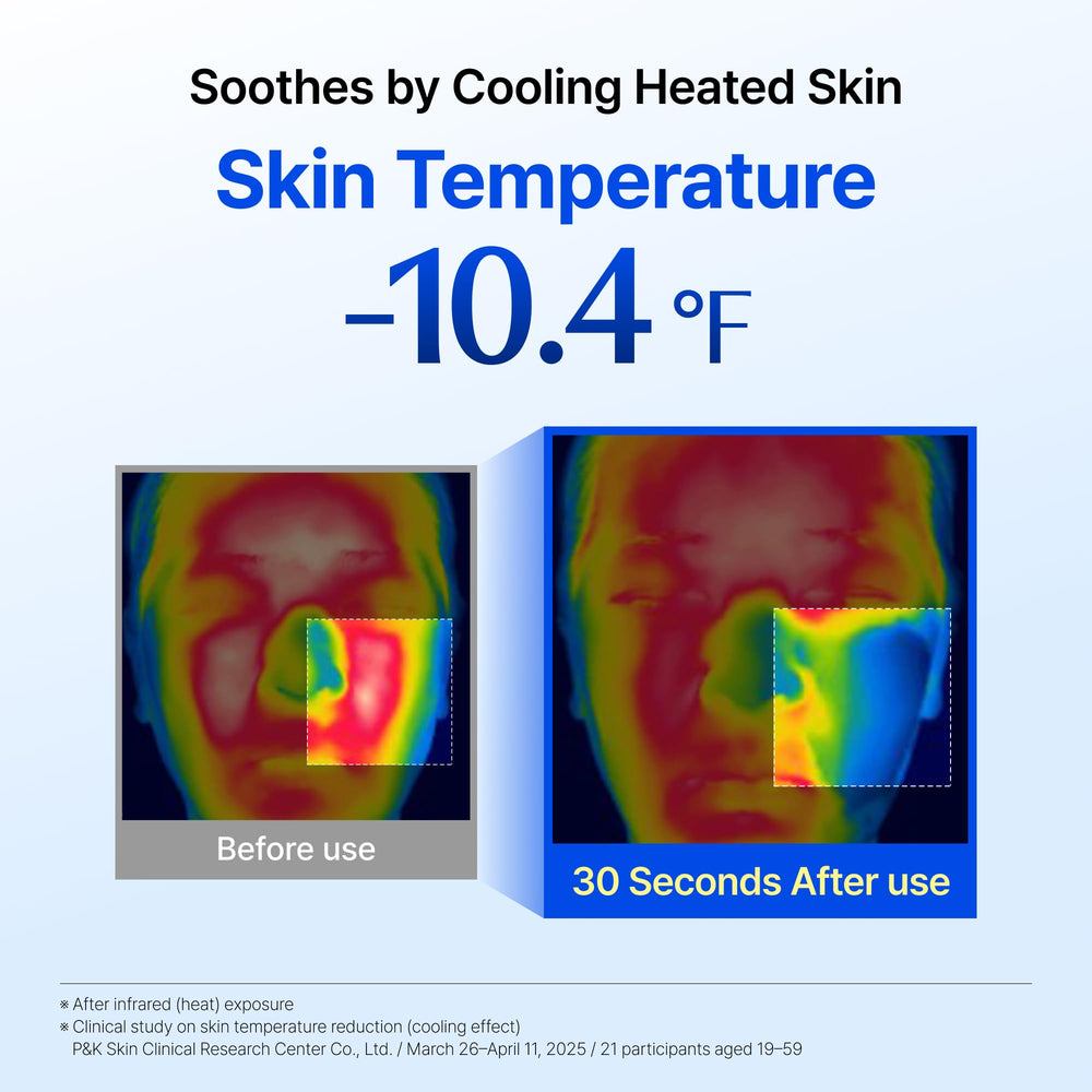 DearKlairs pad pressed to cheek demonstrating cooling effect and calming benefit