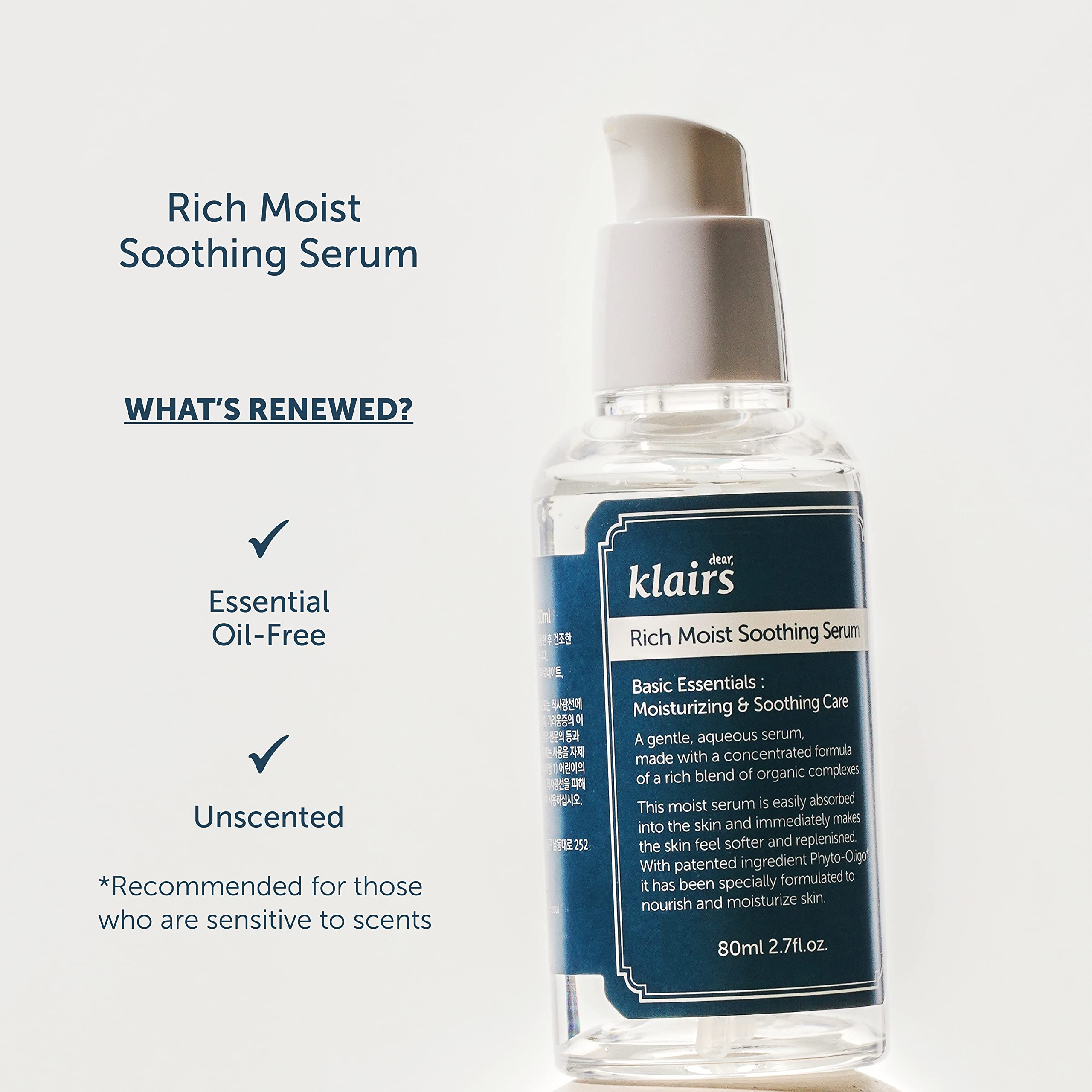 DearKlairs clear watery serum drop texture demonstrating fast absorption benefit