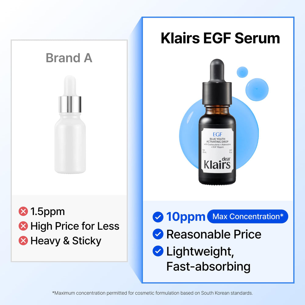 DearKlairs size comparison with common objects showing 1.69 fl oz scale