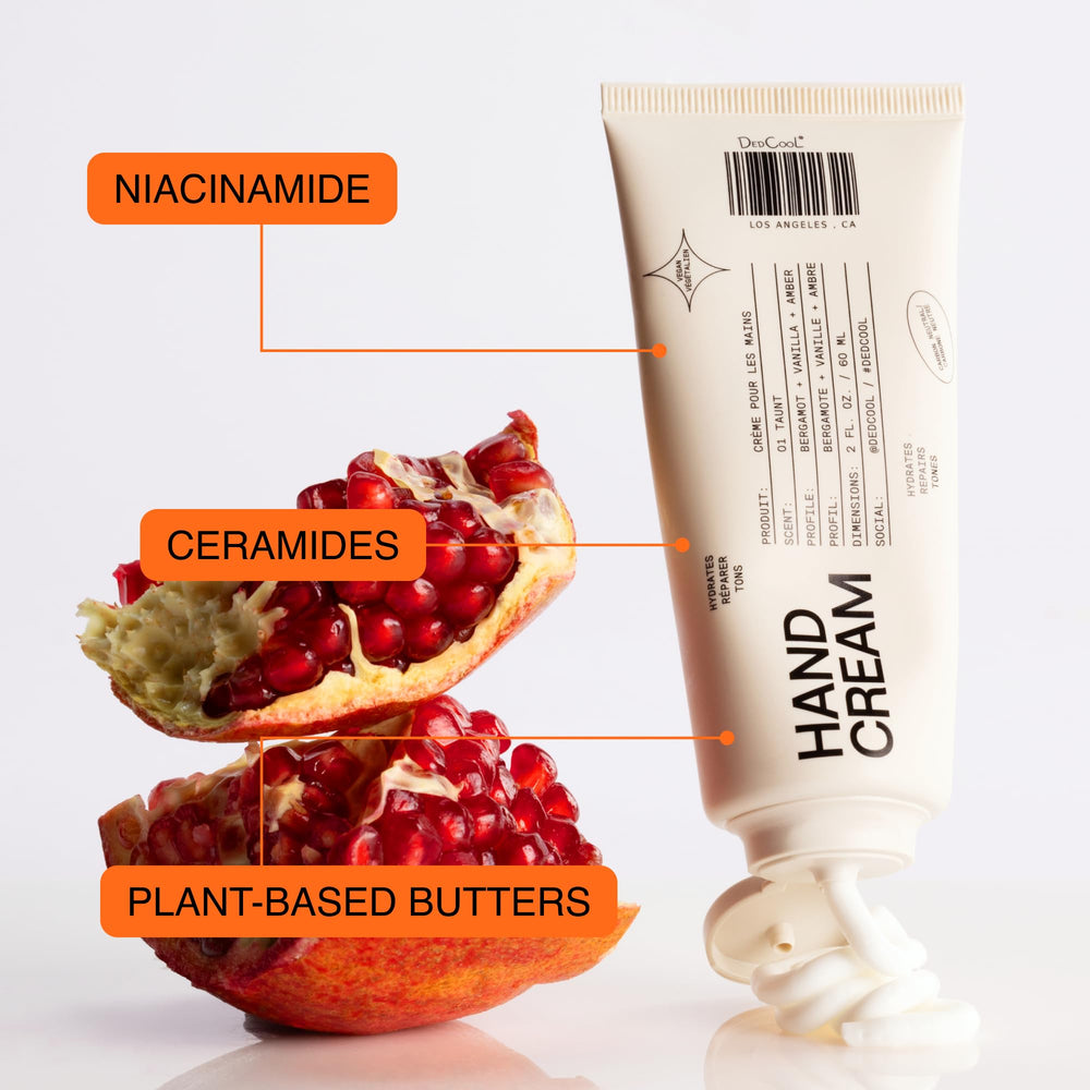 DedCool hand cream in use at a desk offering fast-absorbing convenience