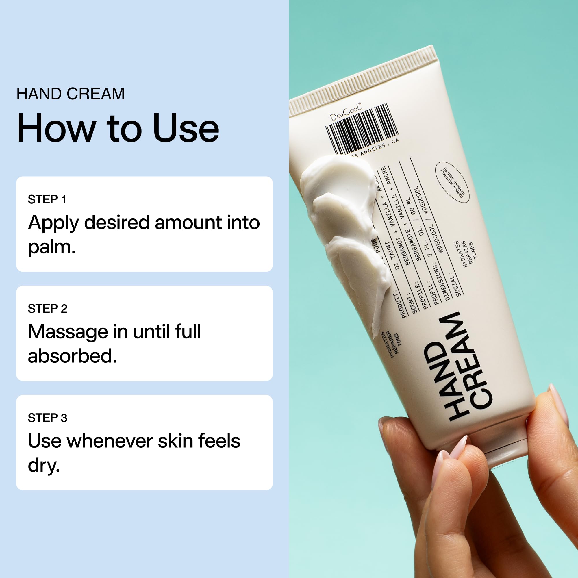 DedCool ingredients label closeup highlighting niacinamide and ceramides
