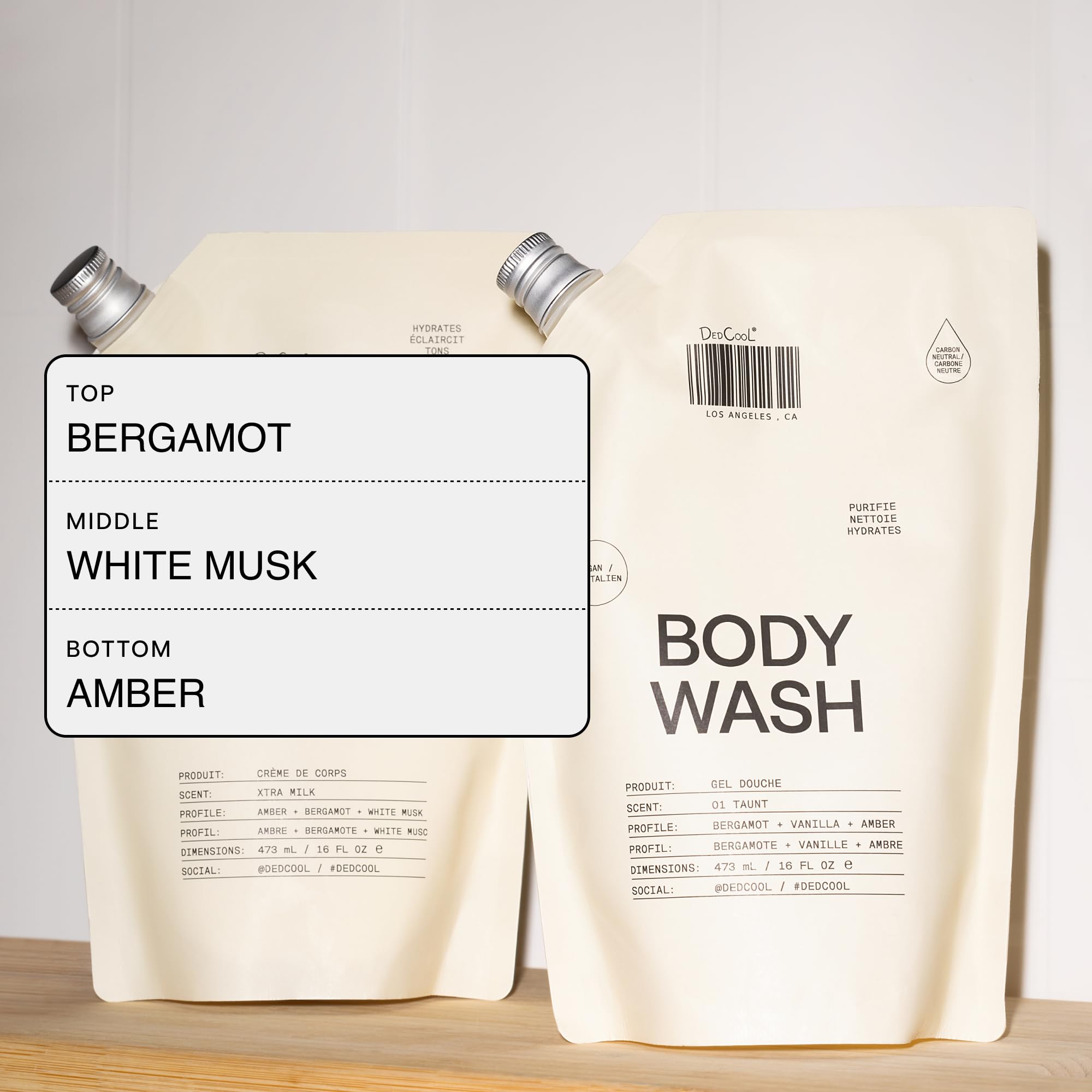 DedCool body wash in shower setting promoting daily ritual benefits