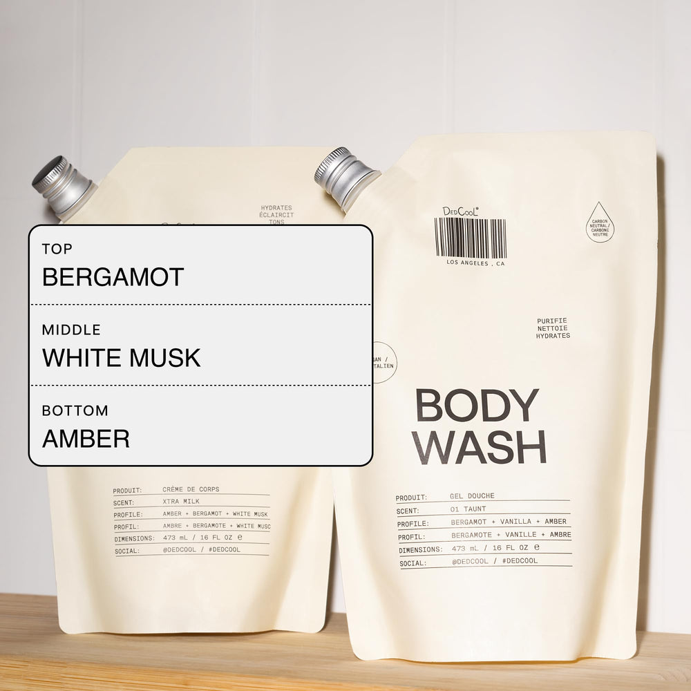 DedCool body wash in shower setting promoting daily ritual benefits
