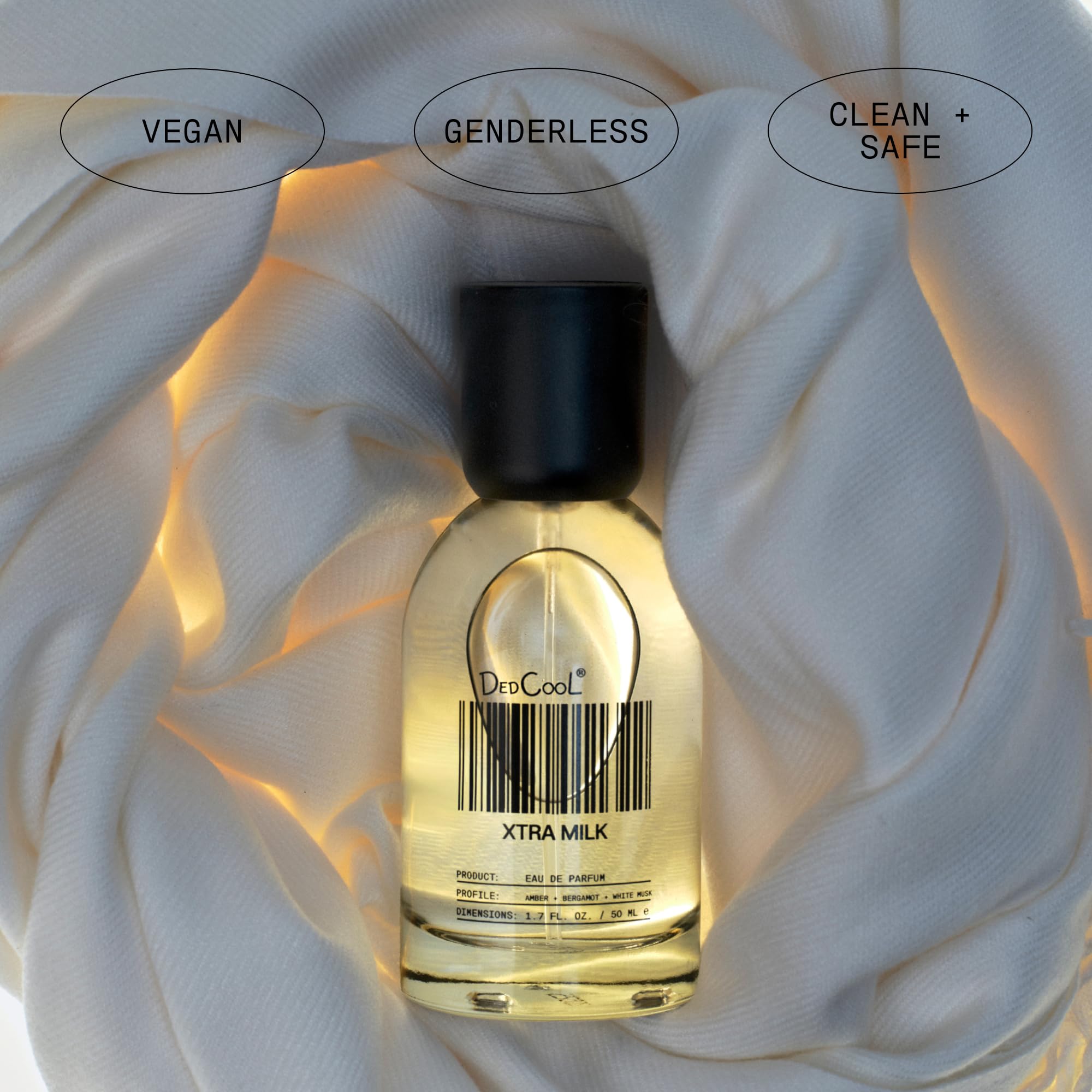 Amber-hued liquid drop representing DedCool’s warm, skin-like base note benefit