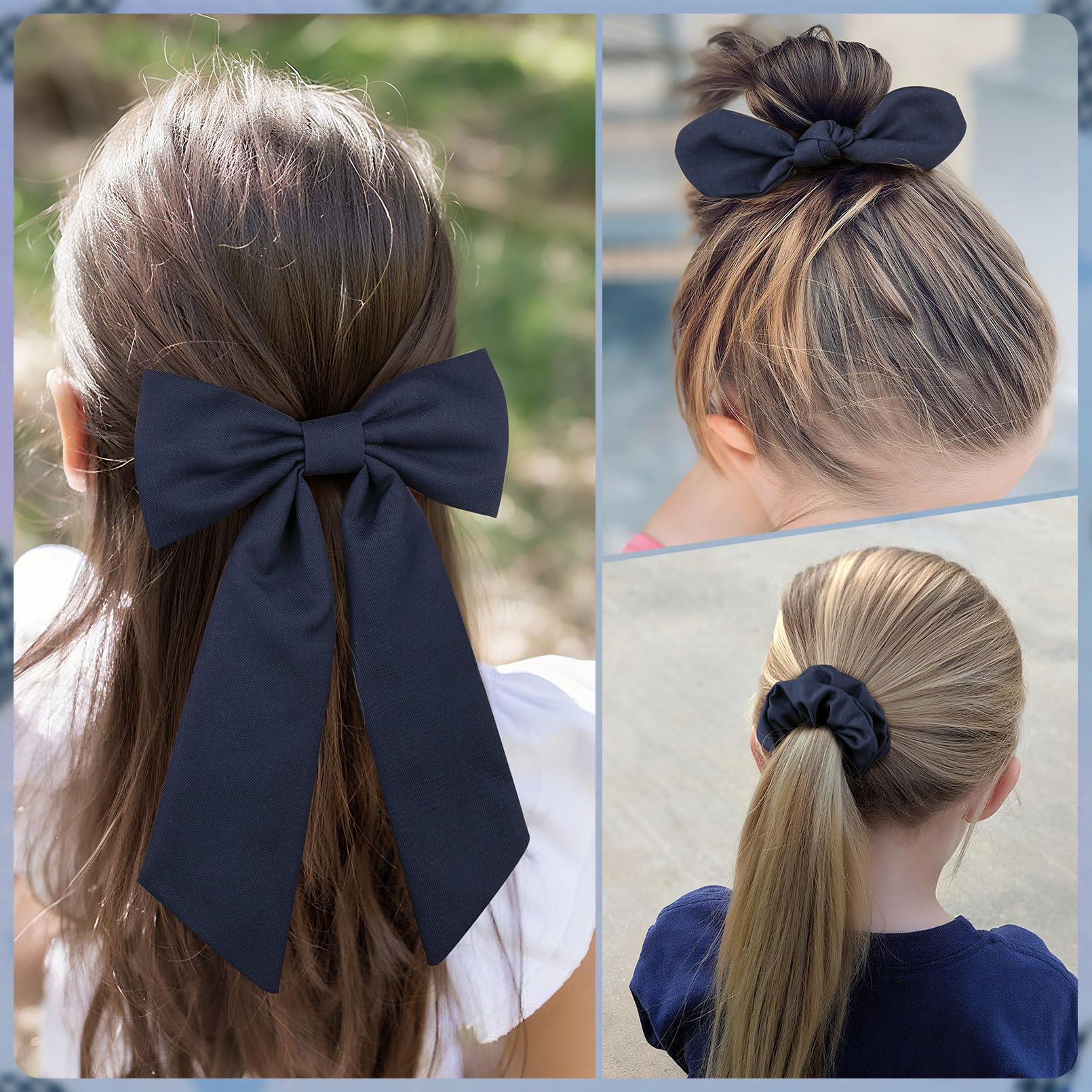 DEEKA scrunchie and hair tie stacked, showing elastic hold and gentle stretch