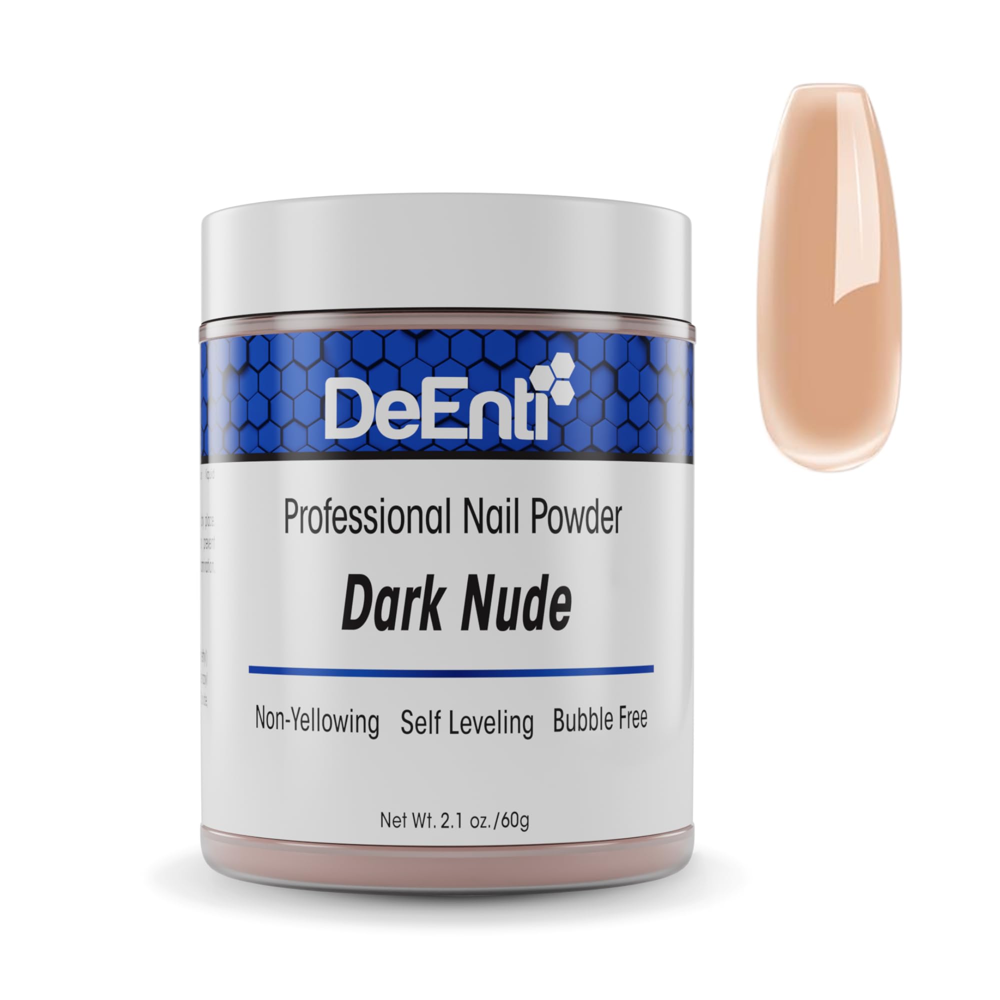 DeEnti dark nude jar front view showing professional packaging and ready-to-use powder