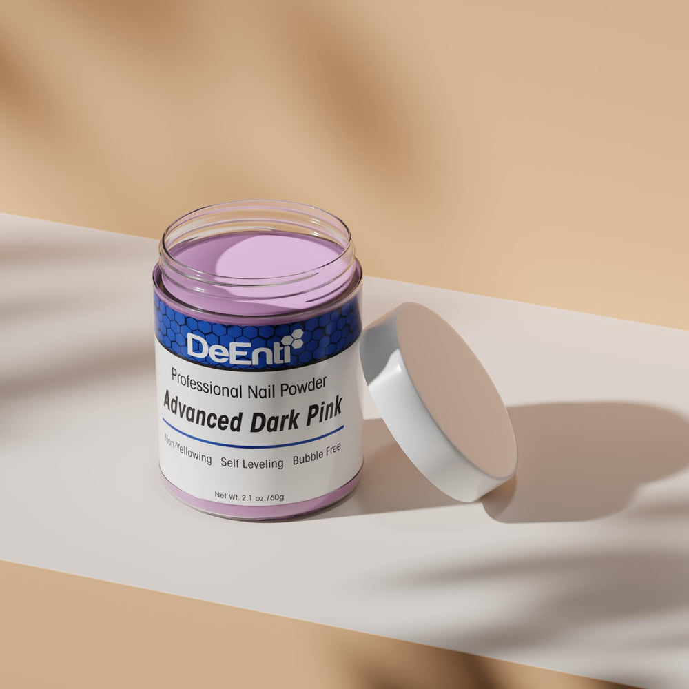 Two-ounce DeEnti tub beside measuring scale indicating compact, travel-friendly size