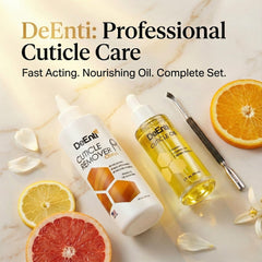 DeEnti metal cuticle pusher detail showing scoop and flat ends for precision