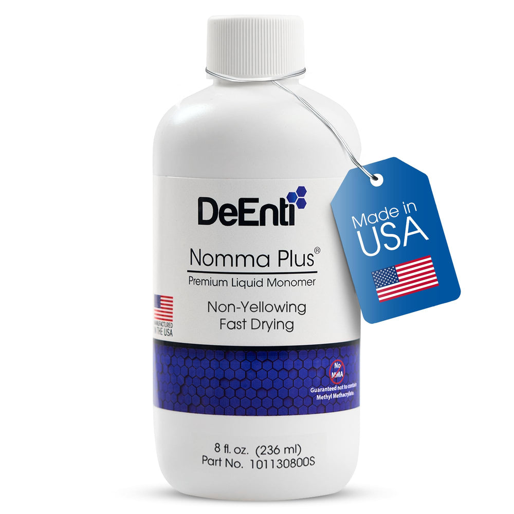 DeEnti Nomma Plus front bottle showing clear 8oz container and branding for reliable use