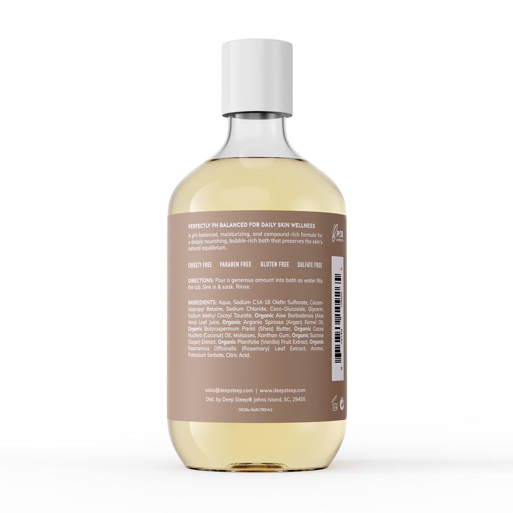 Deep Steep label close-up highlighting natural ingredients and hypoallergenic benefit