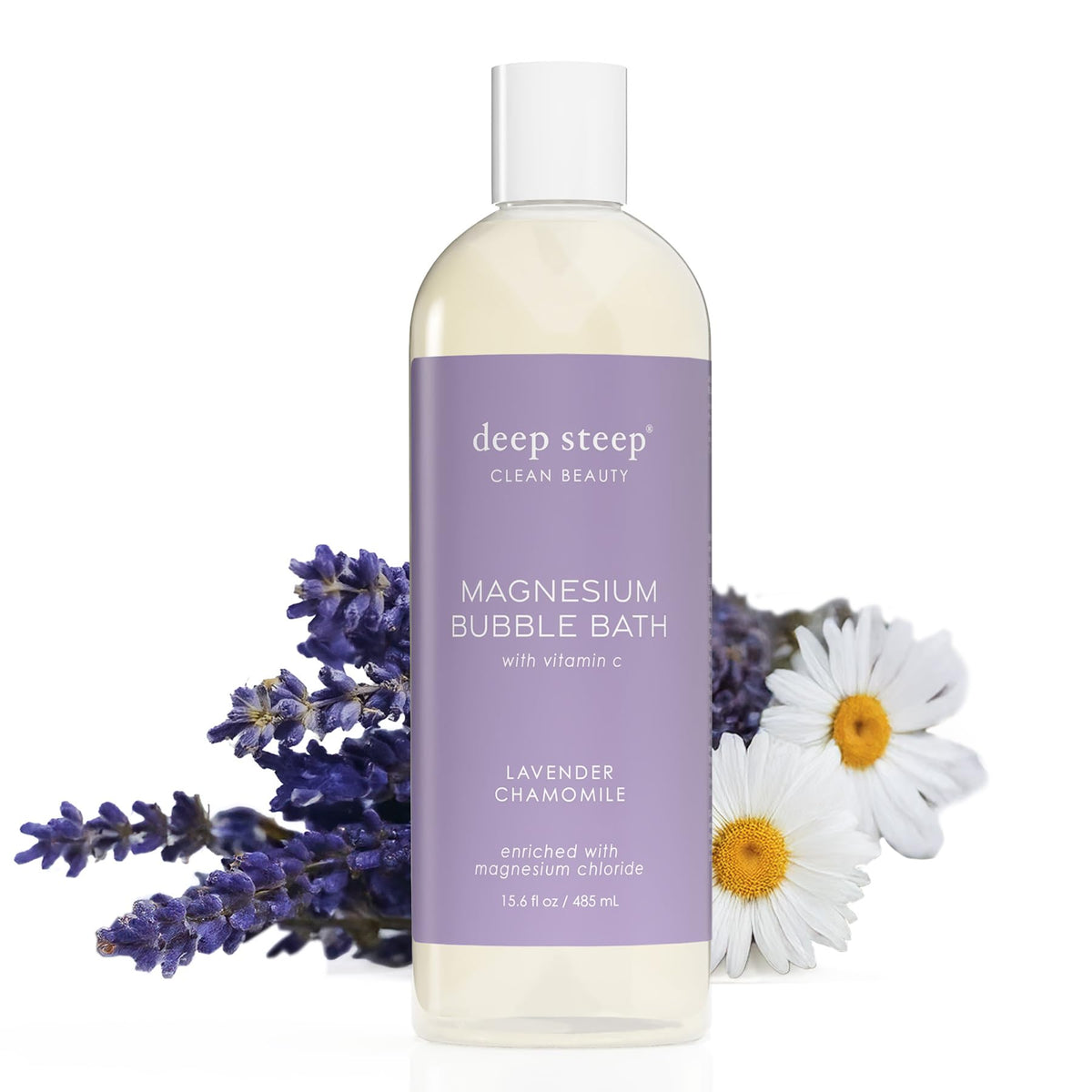 Deep Steep front bottle showing lavender chamomile label and calming benefits
