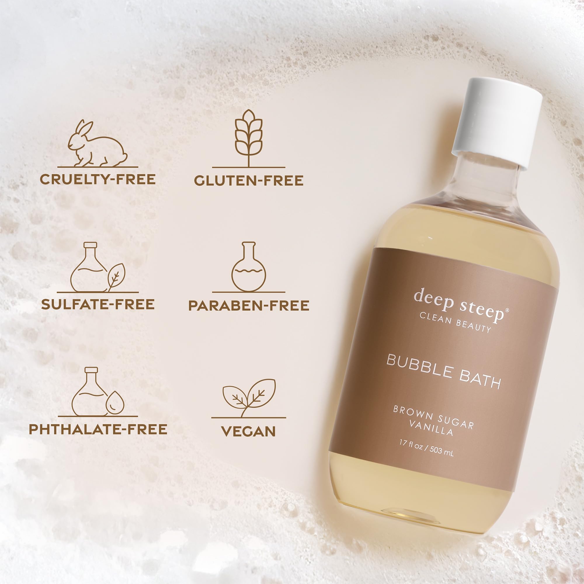 Deep Steep label close-up detailing hypoallergenic ingredients benefit