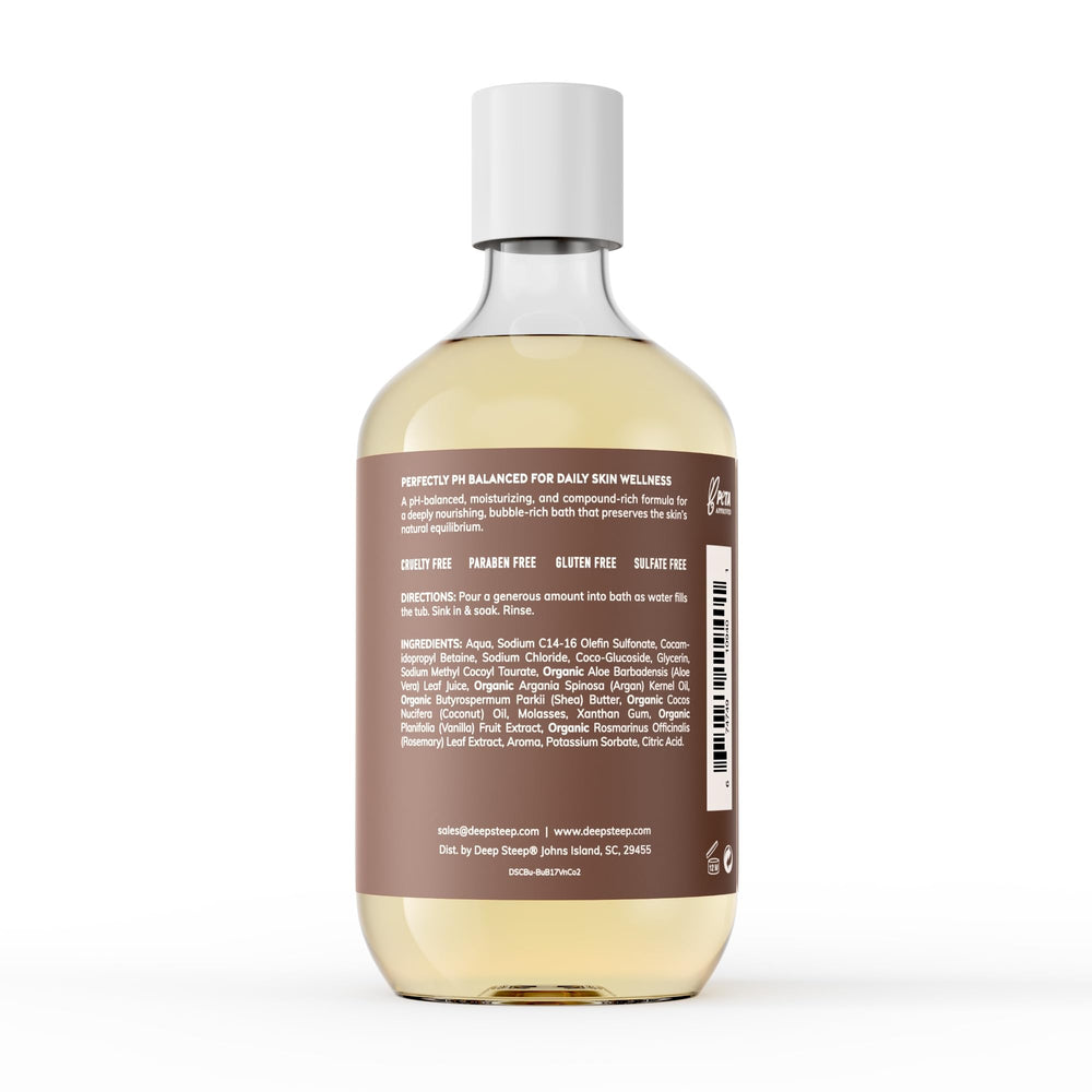 Deep Steep back label with ingredients list for transparency and safety