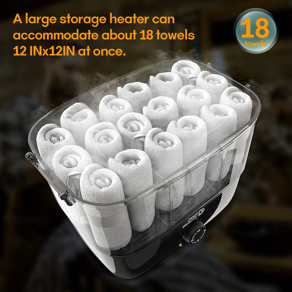 DEER BEAUTY open compartment filled with rolled towels demonstrating large 18-towel capacity