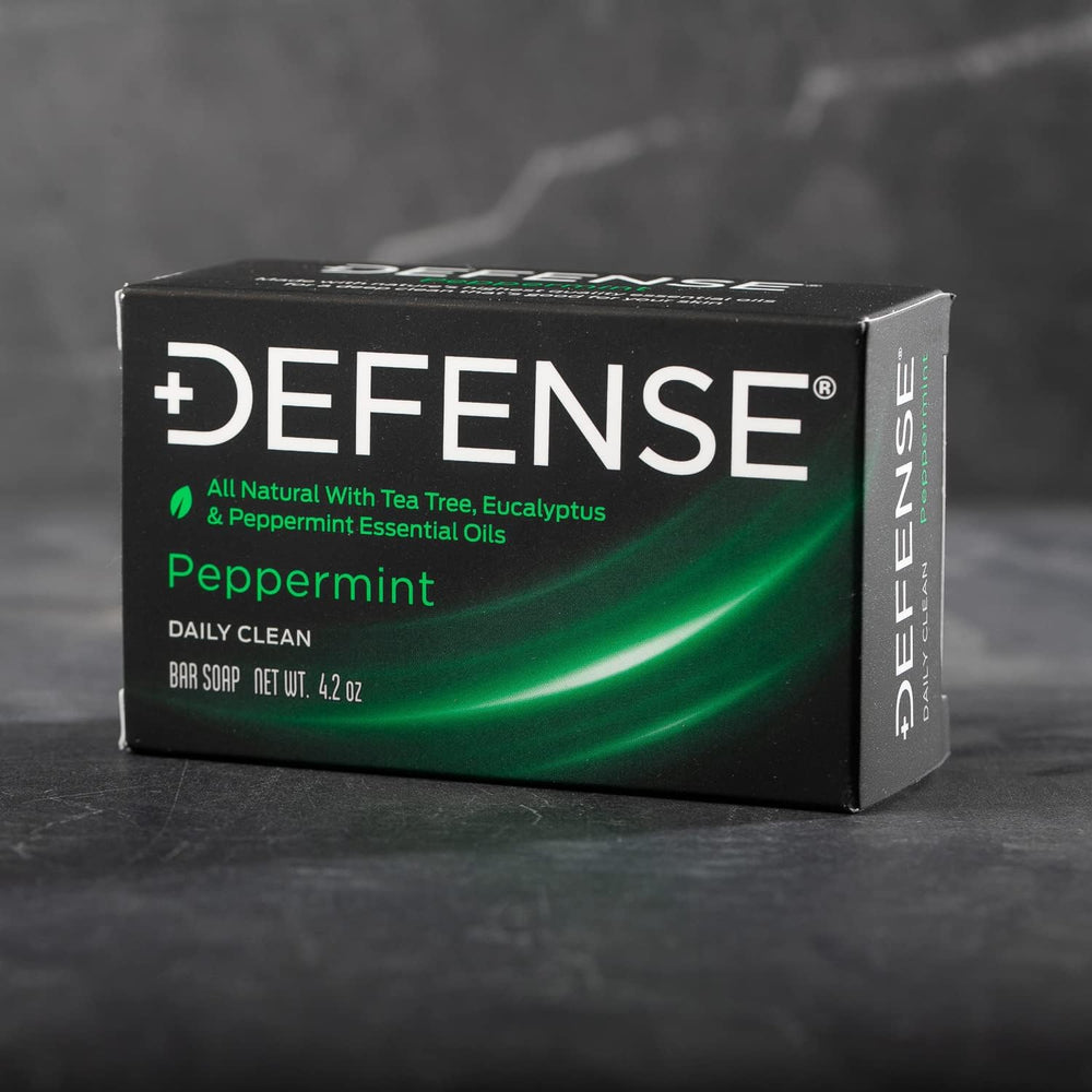 Defense Soap box opened to reveal two long-lasting peppermint bars inside