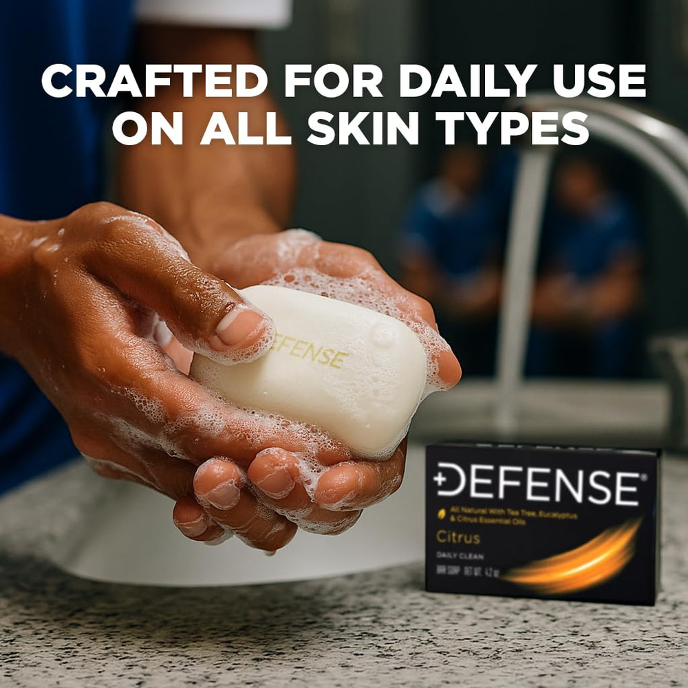 Defense Soap rich foamy lather in hands demonstrating deep-clean benefit