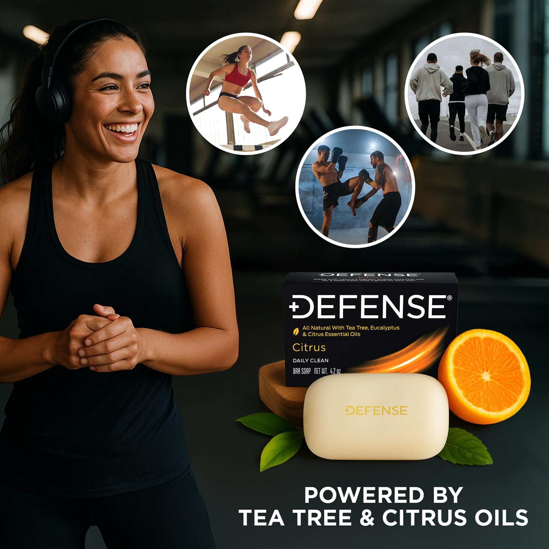 Defense Soap citrus bar side view highlighting dense texture and longevity