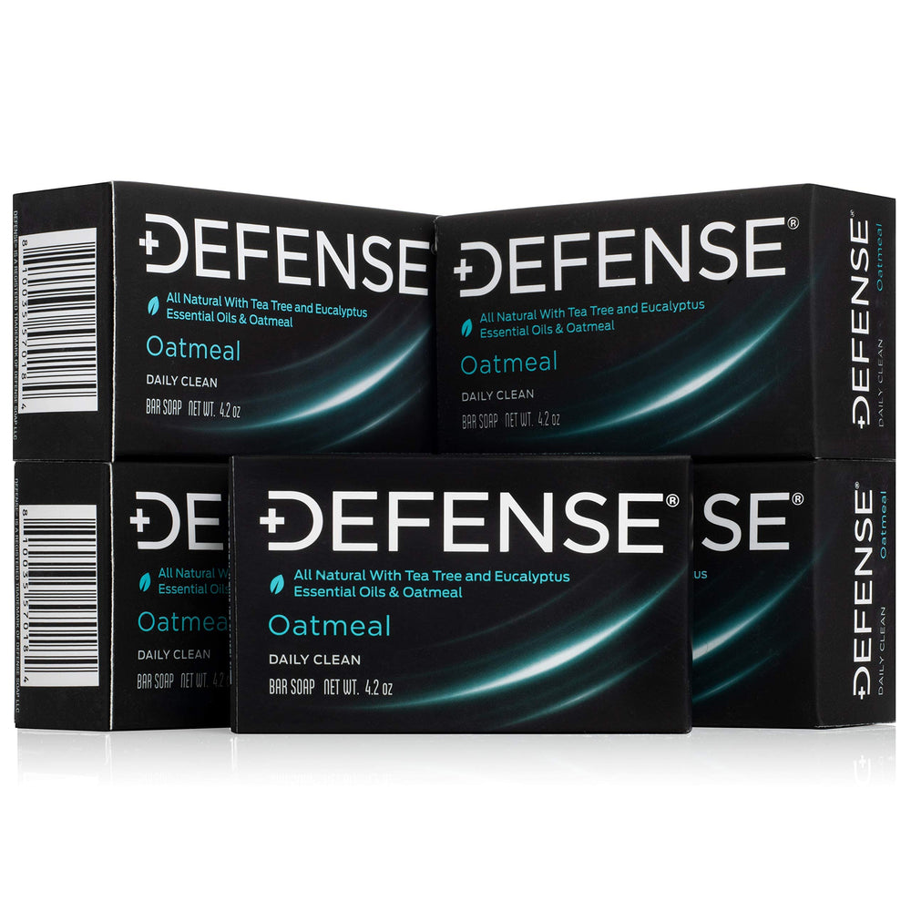 Defense Soap ingredient label close-up showing tea tree and eucalyptus botanical benefits