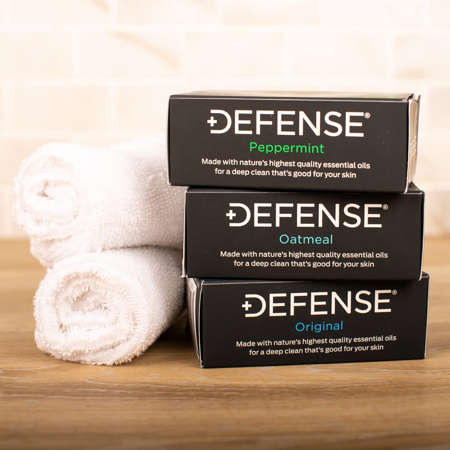 Defense Soap Oatmeal bar close-up showing oat particles for gentle exfoliation
