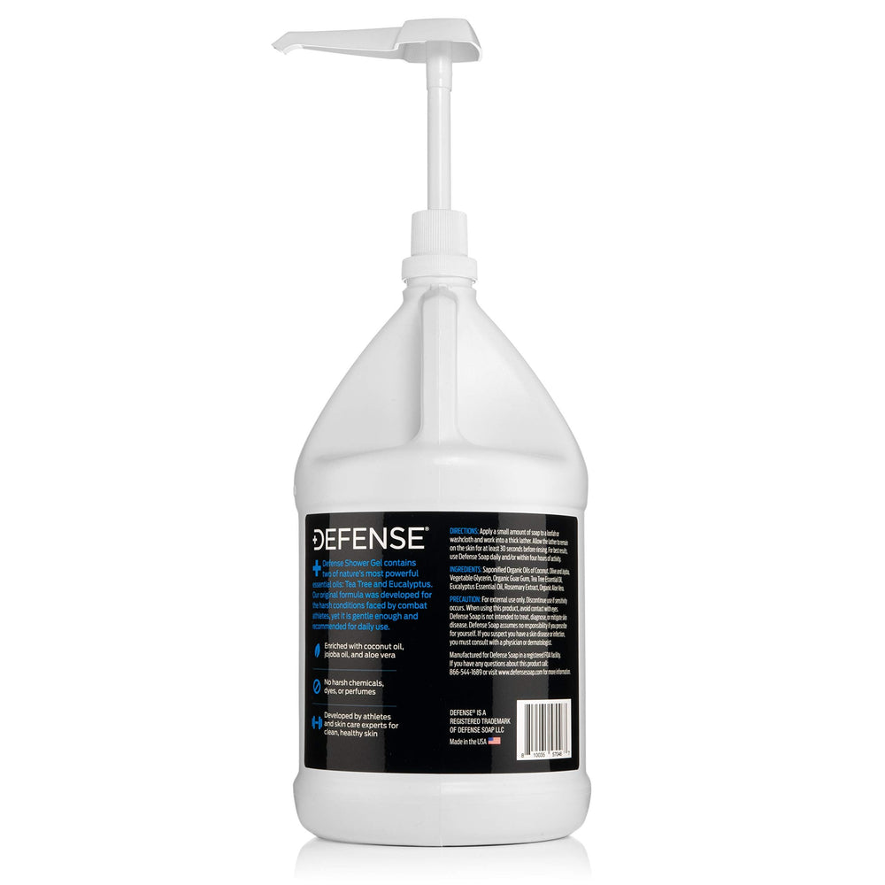 Defense Soap in a shower setting highlighting gym and home use