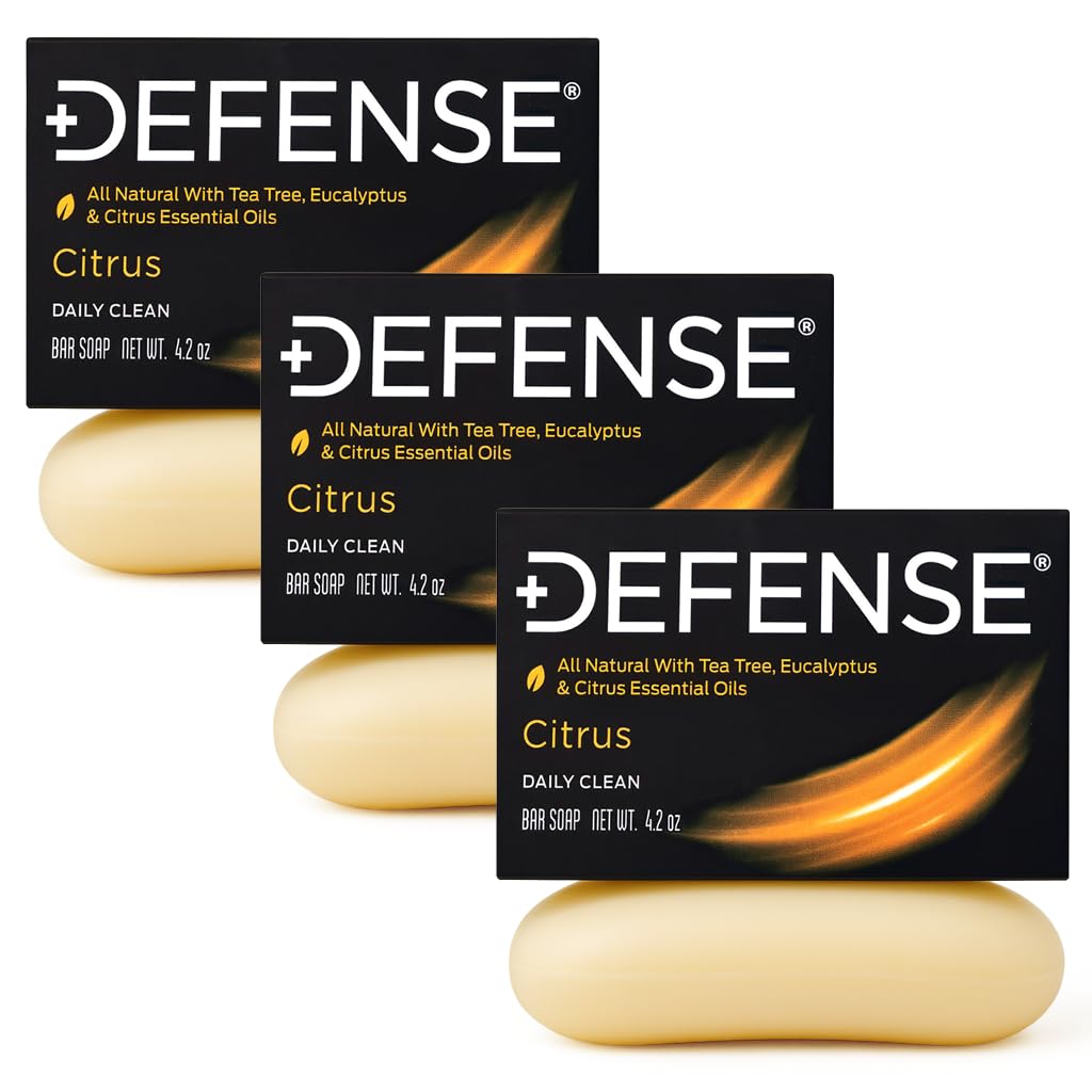 Defense Soap three bars arranged to show 3-pack value and rotation use
