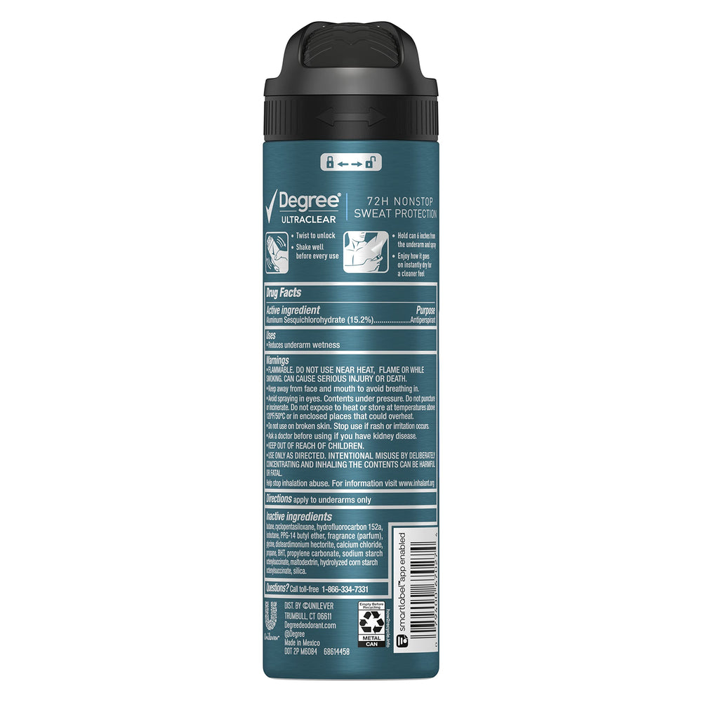 Degree back label with ingredients and usage information benefit