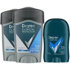 Degree clinical protection front packaging showing two-stick value and protection