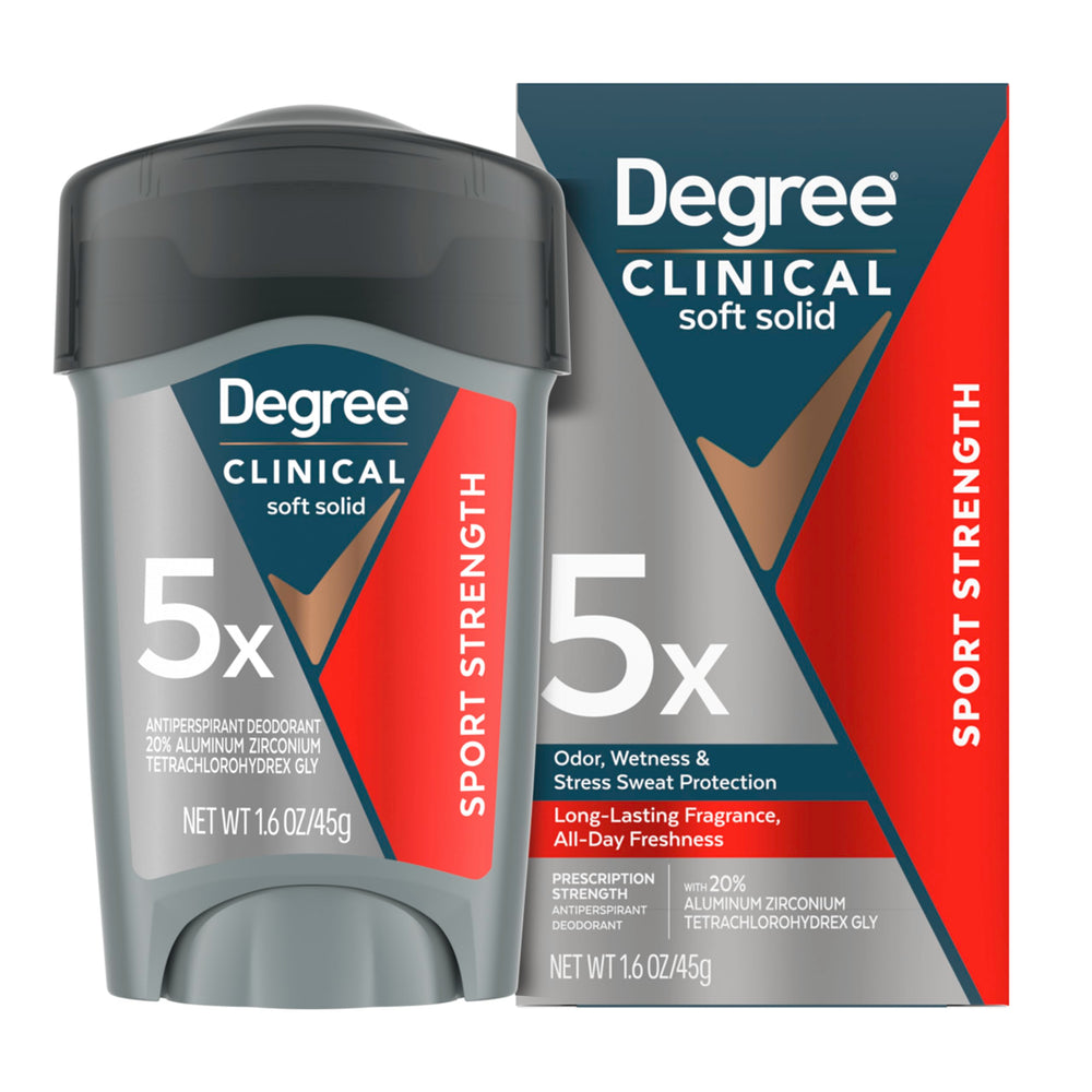 Degree Clinical held in hand for scale to show compact 1.6 oz size benefit