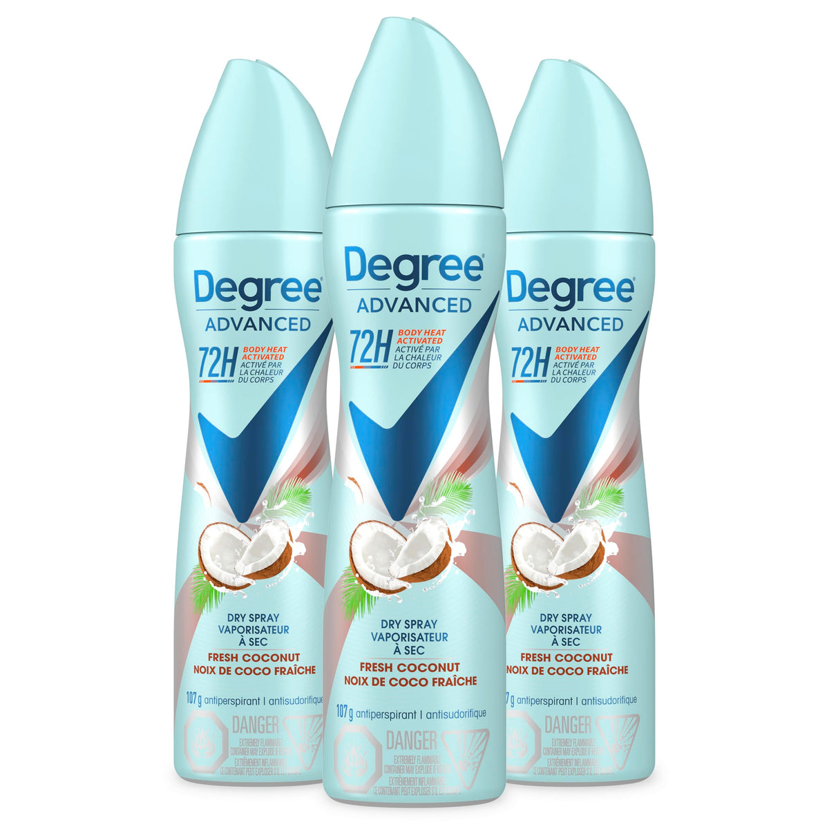 Degree coconut & hibiscus front packaging showing product benefit