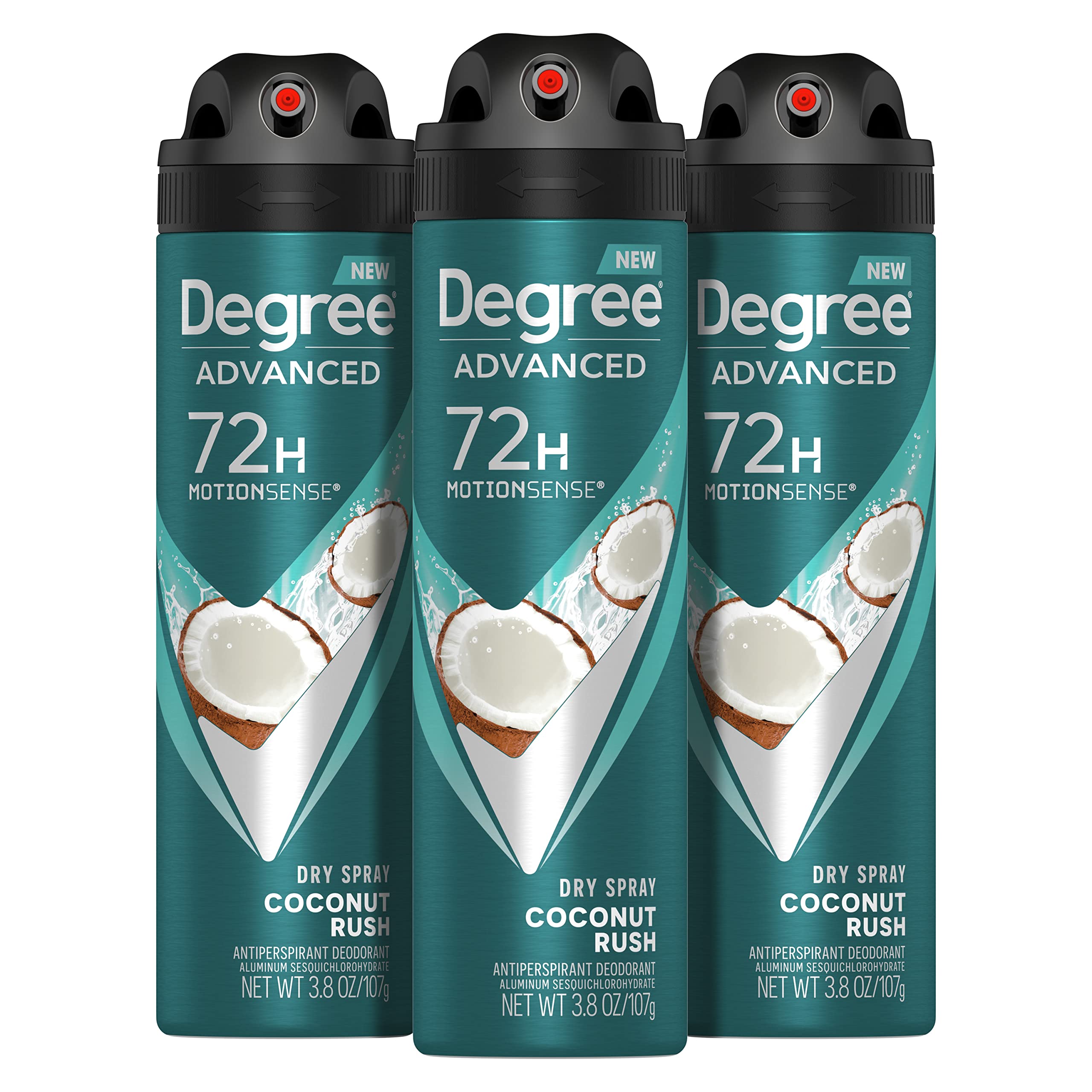 Degree Coconut Rush front packaging showing tropical scent, clear protection