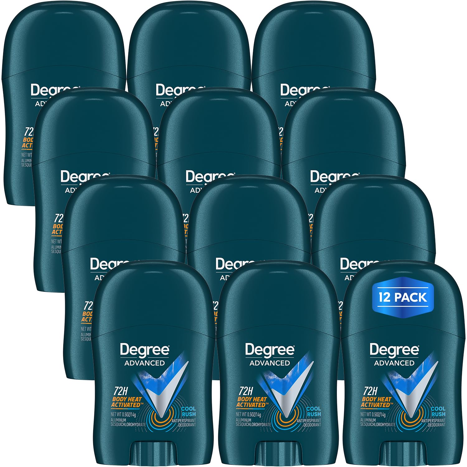 Degree Cool Rush front packaging shows compact travel sticks for easy packing